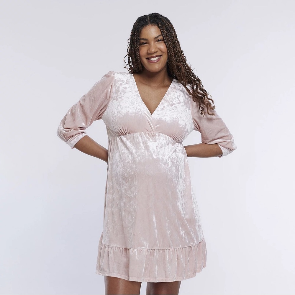 NWT Maternity Motherhood Ruffle Hem Babydoll Dress Pink Size XXL